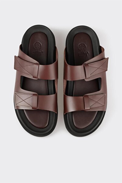 Elle Shoes Kahve Deri Erkek Terlik