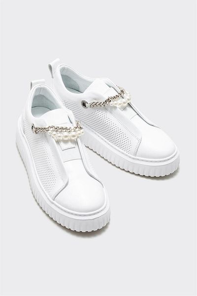 Elle Shoes حذاء رياضي نسائي من الجلد الأبيض