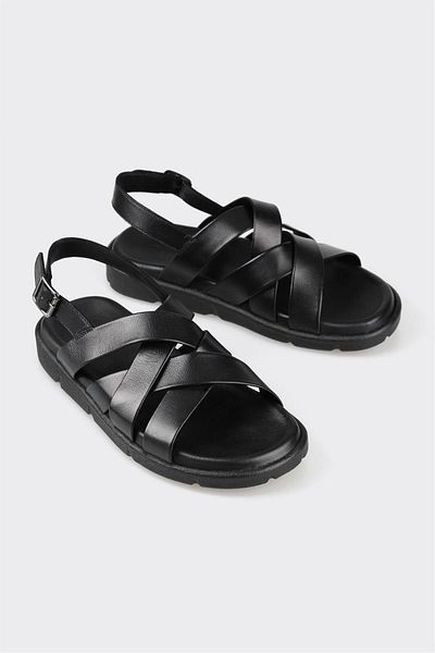 Elle Shoes Black Leather Men's Sandals