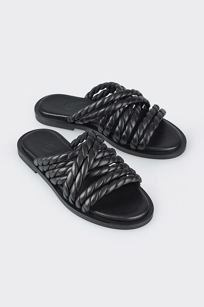 Elle Shoes Black Leather Women's Slippers