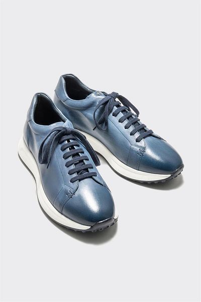 Elle Shoes Blue Leather Men's Sports Shoes