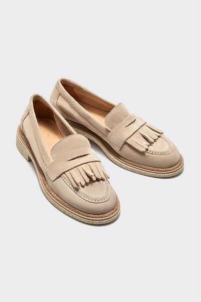 Elle Shoes Бежов кожен дамски мокасини