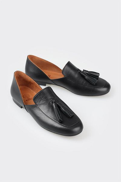 Elle Shoes Black Leather Women's Loafer