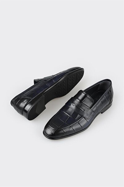 Elle Shoes Navy Blue Leather Men's Loafer