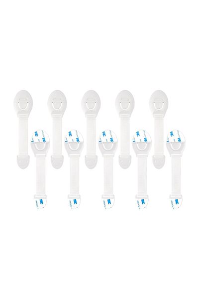 Bogadini Set of 10 Child Safety Locks – Durable Plastic, Adhesive Tape, White Color