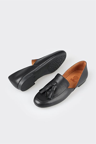 Elle Shoes Черни кожени дамски мокасини