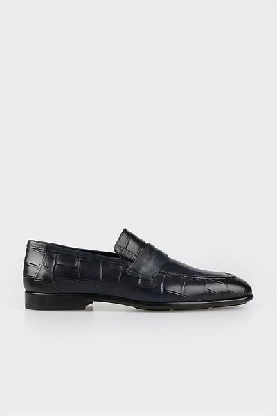 Elle Shoes Navy Blue Leather Men's Loafer