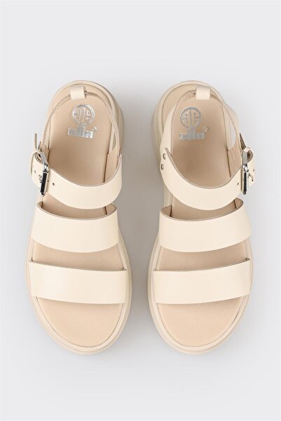 Elle Shoes Ecru Leather Women's Sports Sandals