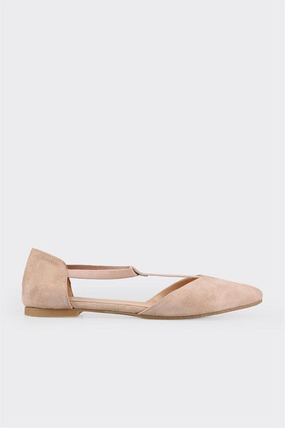 Elle Shoes Beige Leather Women's Ballerinas