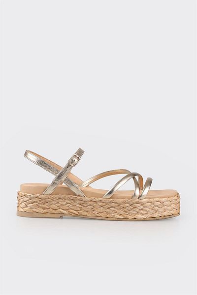 Elle Shoes Gold Leather Women's Wedge Heel Sandals