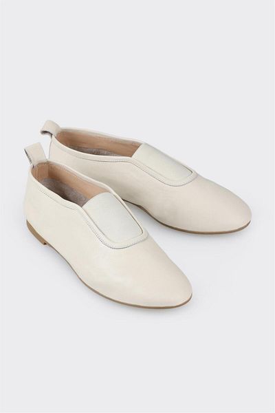 Elle Shoes Ecru Leather Women's Ballerinas