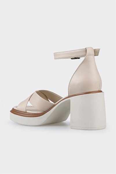 Elle Shoes Ecru Leather Women's Heeled Sandals