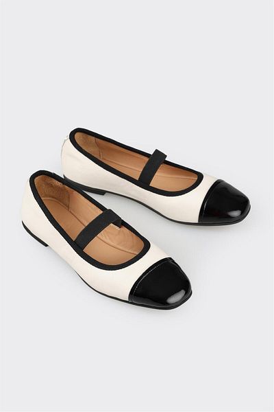 Elle Shoes Ecru Leather Women's Ballerinas