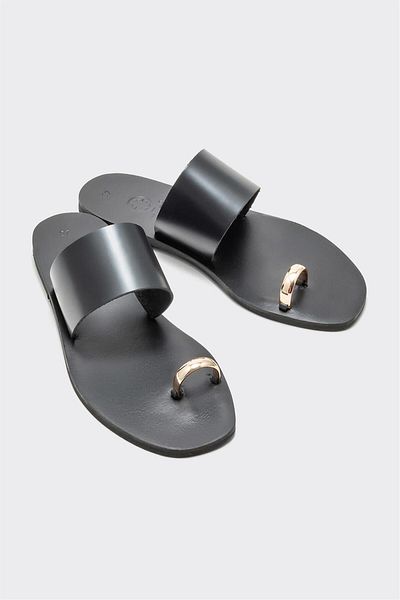 Elle Shoes Black Leather Women's Flip Flops