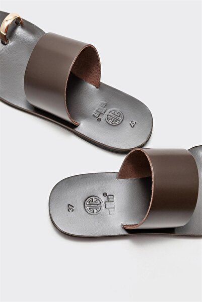 Elle Shoes Kahve Deri Kadın Parmak Arası Terlik