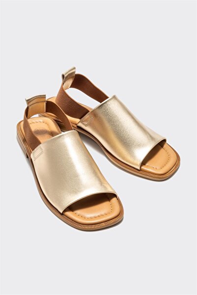 Elle Shoes Gold Deri Kadın Düz Sandalet