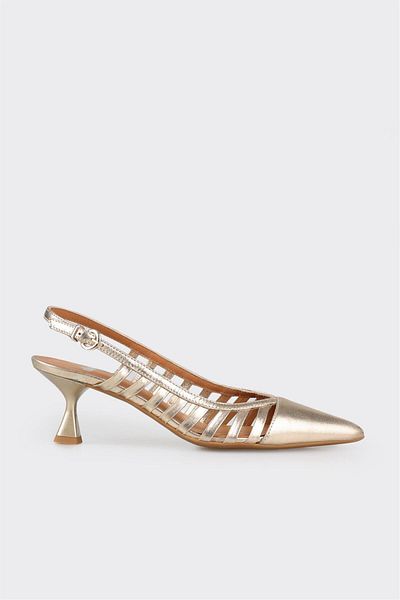 Elle Shoes Gold Leather Women's Heeled Shoes