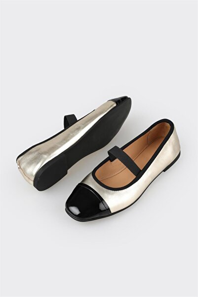 Elle Shoes Gold Deri Kadın Babet
