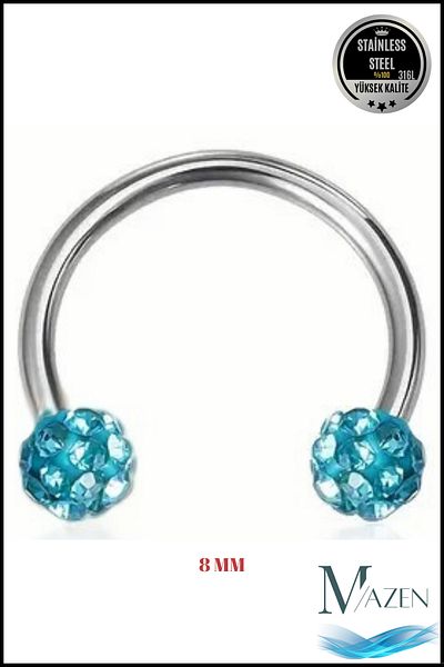 MAZEN Zircon Stone Piercing |   8mm Turquoise |   Non-Tarnish Steel |   Cartilage Tragus Lip |   Double Ball