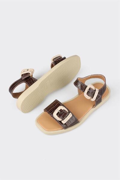 Elle Shoes Καφέ Δερμάτινα Γυναικεία Flat σανδάλια