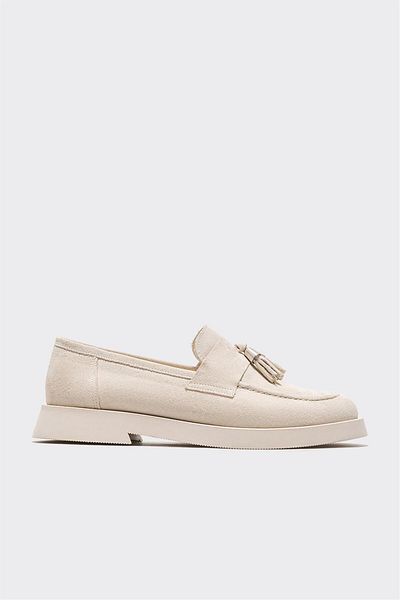 Elle Shoes Ecru Leather Women's Loafer