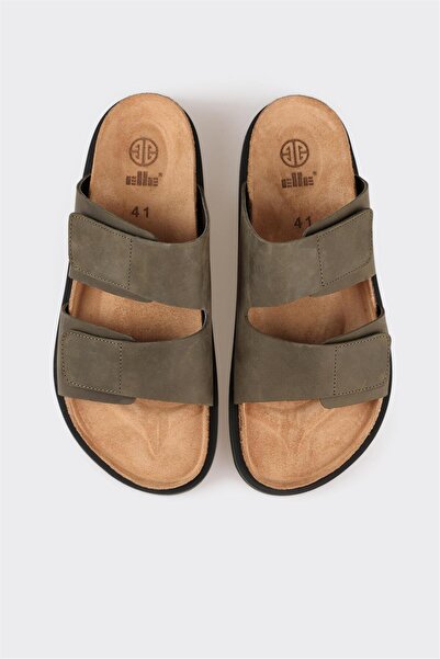 Elle Shoes Haki Deri Erkek Terlik