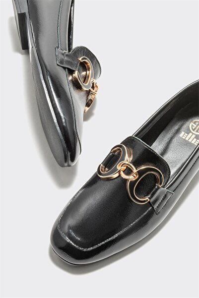 Elle Shoes Siyah Deri Kadın Loafer