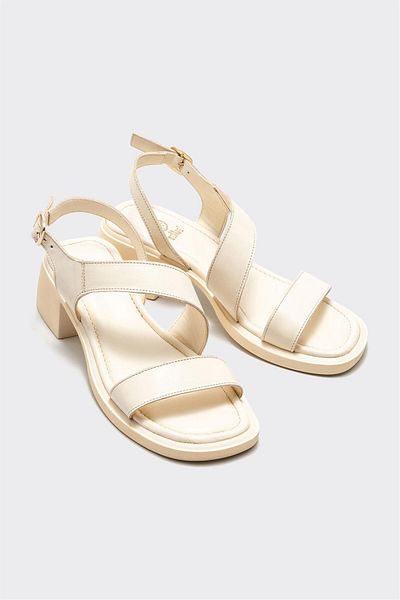 Elle Shoes Beige Leather Women's Heeled Sandals