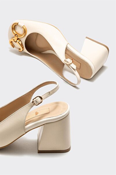 Elle Shoes Béžové kožené dámské boty na podpatku