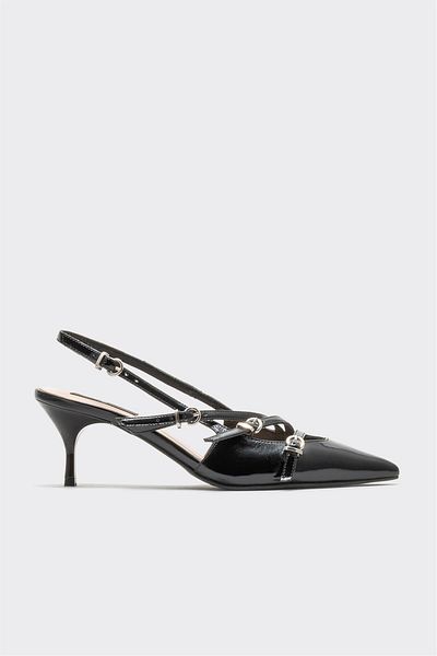 Elle Shoes Black Leather Women's Heeled Shoes