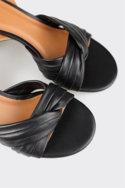 Elle Shoes Black Leather Women's Heeled Sandals
