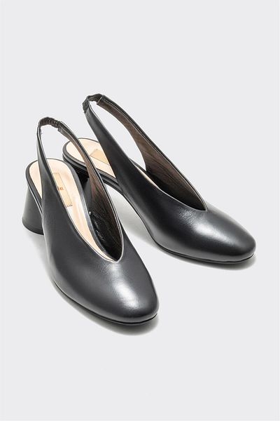 Elle Shoes Black Leather Women's Heeled Shoes