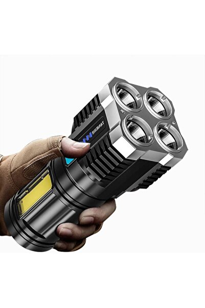 yeniliksever 4 Fonksiyonlu Cob LED El Feneri USB Şarjlı El Feneri