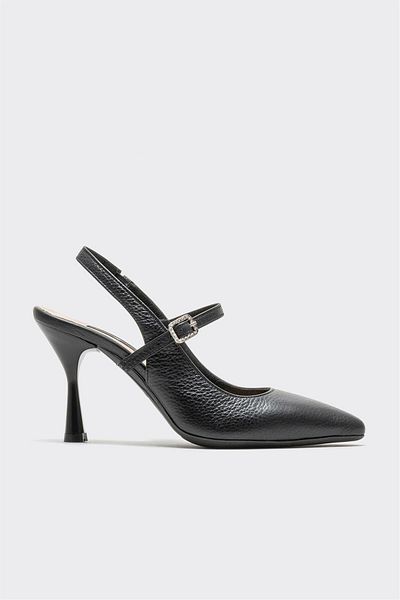 Elle Shoes Black Leather Women's Heeled Shoes