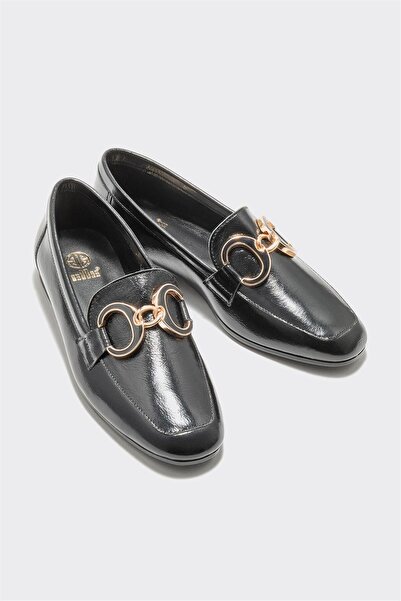 Elle Shoes Siyah Deri Kadın Loafer