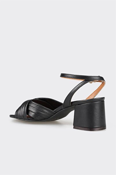 Elle Shoes Black Leather Women's Heeled Sandals