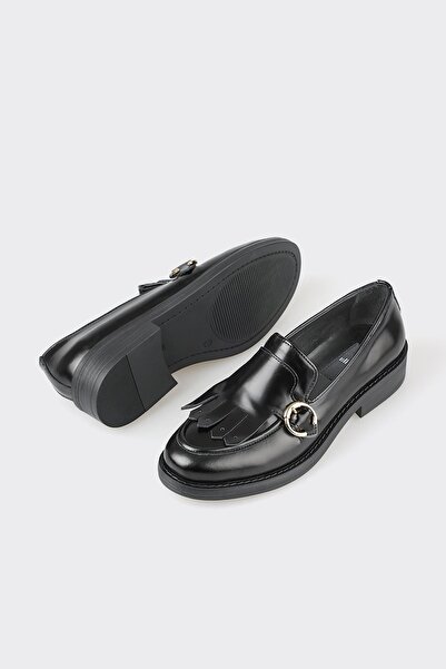 Elle Shoes Черни кожени дамски мокасини