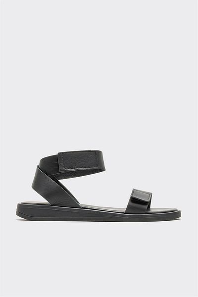 Elle Shoes Black Leather Women's Flat Sandals