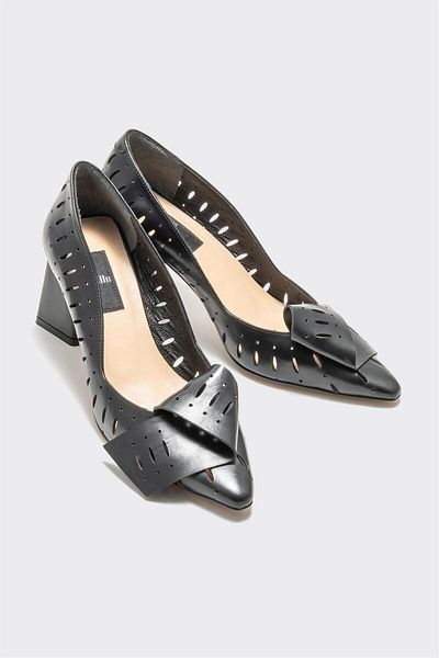 Elle Shoes Black Leather Women's Heeled Shoes