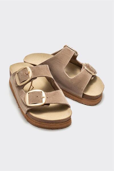 Elle Shoes Bej Deri Kadın Terlik