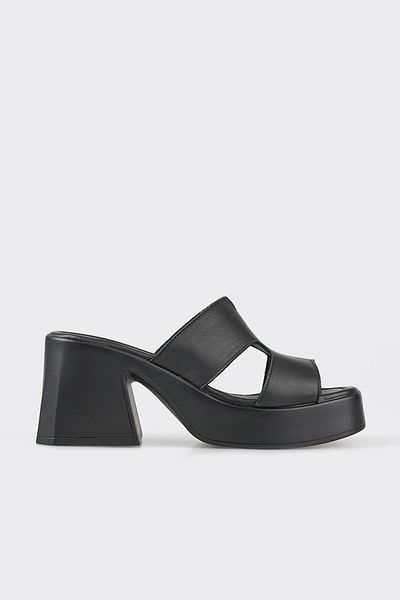 Elle Shoes Black Leather Women's Heeled Slippers