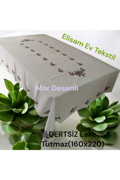 Elisam Leke Tutmaz Dertsiz Masa örtüsü (Kanaviçe Mor desenli)