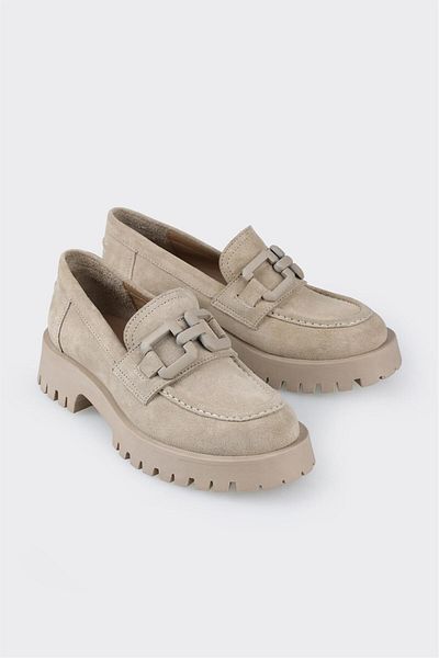 Elle Shoes Beige Leather Women's Loafer