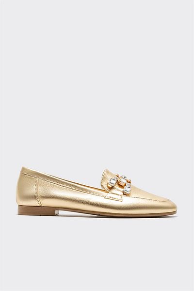 Elle Shoes Gold Leather Women's Loafer