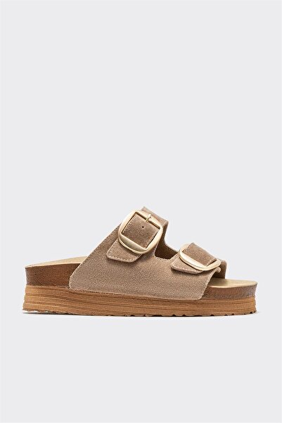 Elle Shoes Bej Deri Kadın Terlik