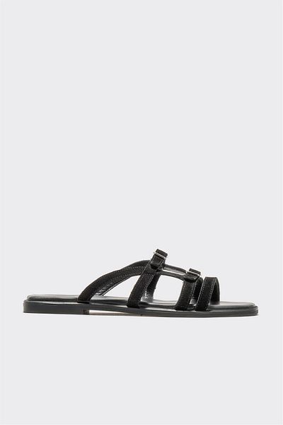 Elle Shoes Black Leather Women's Flat Slippers