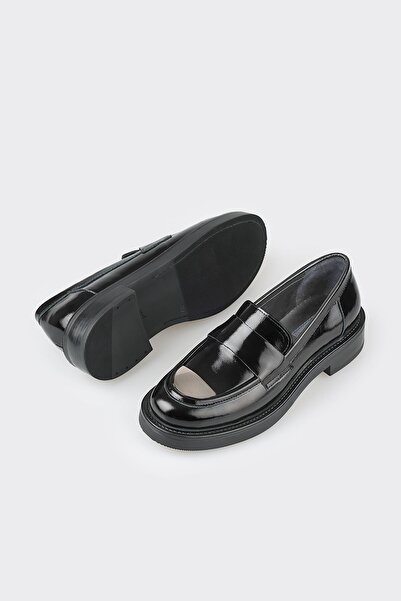 Elle Shoes Siyah Deri Kadın Loafer