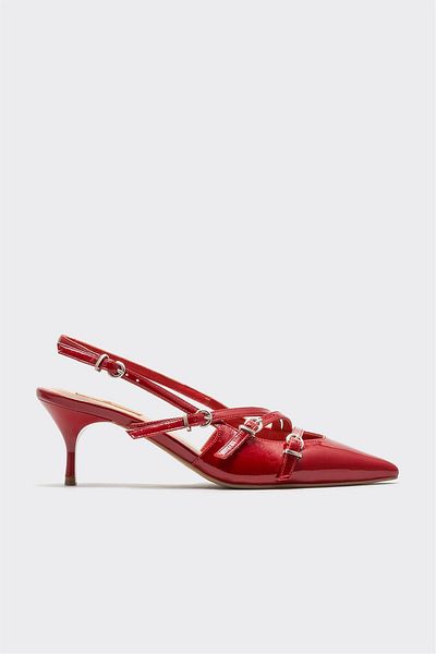 Elle Shoes Red Leather Women's Heeled Shoes
