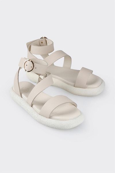 Elle Shoes Beige Leather Women's Sports Sandals