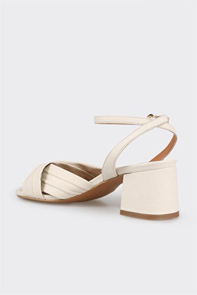 Elle Shoes Ecru Leather Women's Heeled Sandals 0